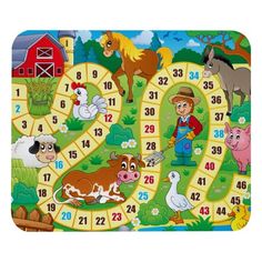 a board game with farm animals and numbers