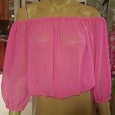 Nwot. Pink Chiffon With Elastic Around The Neck And The Waist. Pink Chiffon Tops For Beach, Flowy Pink Chiffon Blouse, Pink Chiffon, Chiffon Blouse, Pink Ladies, Top Blouse, Chiffon, Blouses, Womens Tops