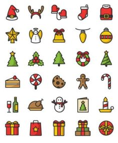 christmas icons are shown on a white background