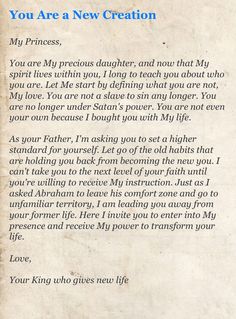 an old letter with the words you are a new creation written on it