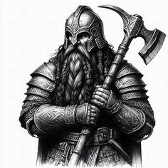 a medieval fantasy dwarf inspired in thorin oakenshield from the hobbit book. he wears armor and closed helmet. also he has a warhammer in hand. in line art style with grimdark fantasy aesthetics, black pencil on white background - Criador de imagens do Microsoft Designer The Hobbit Book, Hobbit Book, Warhammer Dwarfs, Fantasy Aesthetics, Line Art Style, Thorin Oakenshield, Black Pencil, Viking Tattoos