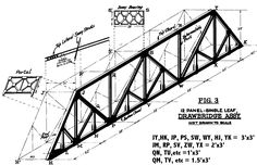 a drawing of a bridge with measurements for the top and bottom sections, including an overhead beam