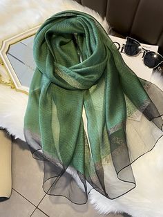 Green  Collar  Fabric   Embellished   Women Accessories Poncho Fashion, Poncho Scarf, Beach Scarf, Beaded Scarf, Scarf Poncho, Scarf For Women, Summer Scarves, Women Shawl