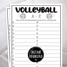 two volleyball lined up on top of each other with the word volleyball in black and white