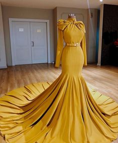 Long Sleeve Prom Dress Mermaid, Long Sleeve Prom Dresses, Prom Dresses Satin, Sleeve Prom Dresses, Gown Long Sleeve, Prom Dresses Mermaid, Dresses Guest, Yellow Gown, Dresses Satin