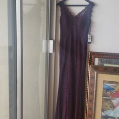 Beautiful Purple Long Dress Purple Lace Dress For Gala, Purple Maxi-length Formal Dress, Purple Maxi Length Formal Dress, Purple Formal Maxi Length Dress, V-neck Lace Dress For Formal Occasions, Elegant Prom Evening Dress, Elegant Purple Lace Dress, Purple Lined Evening Dress, Lined Purple Evening Dress