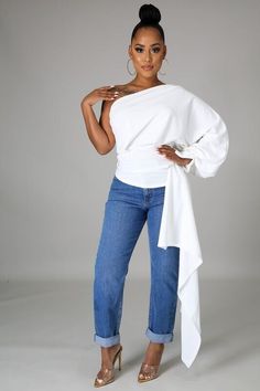 Women's One Shoulder Waist Asymmetrical Draped Blouse Top White Fashion Casual, Draped Blouse, Asymmetrical Blouse, Patchwork Top, Asymmetrical Tops, Collar Top, One Shoulder Tops, Collar Blouse, Online Tops