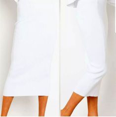 Nib, Only Tried On. Pencil Skirt In A Longer Midi Length (Hits Approx. Mid-Calf). Bright White And Ribbed, In A Stretchy Cotton-Poly Blend. Just A Touch Sheer, Standard For The Color. White Or Nude Undergarments Won't Really Show Through. Flat Measurements: Hip: 31"-34" Waist: 22"-26" Length: 29" White Midi Length Pencil Skirt For Summer, White High Waist Casual Pencil Skirt, White Stretch Pencil Skirt For Spring, Casual High-waist White Pencil Skirt, Casual High Waist White Pencil Skirt, Casual White High Waist Pencil Skirt, White Fitted Midi Length Bottoms, White Stretch Pencil Skirt, White Pencil Skirt Bottoms For Spring