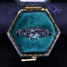 14K Black Gold Cushion Alexandrite Celtic Engagement Ring