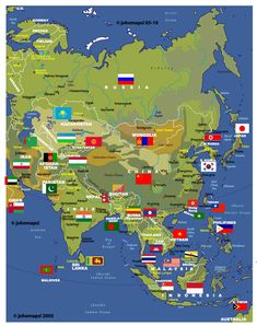 a map with all the countries and their flags on it, as well as an image of