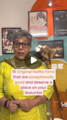 an older woman holding a sign in front of her face with the caption'15 original netflix films that are exceptionally good and deserves a place on your watchlist