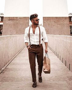 Suspenders Outfit Men, Mens Suspenders Outfit, Suit With Suspenders, Outfits With Suspenders, Suspenders Men Fashion, Suspenders Outfit, Men's Wedding Outfit, Mens Wedding Attire, Wedding Outfit Men