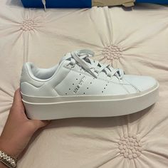 Brand New!!!! Haven’t Even Been Worn Once Originally Bought From Goat For $180 But Accidentally Bought Wrong Size And Cant Return Women’s 9 Color Is Triple White White Sole Platform Sneakers With Perforations, Adidas Platform Sneakers With Boost Midsole, Adidas Lace-up Platform Sneakers, White Platform Sneakers With Branded Heel, Adidas Platform Sneakers With Round Toe, Adidas Nizza Platform, Adidas Sambarose, Adidas Sleek, Platform Shoes Sneakers