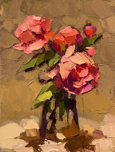 a painting of pink flowers in a vase