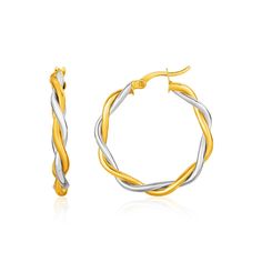 Buy LOVCIA Luxury Classic 10k Yellow and White Gold Twisted Wire Hoop Earrings Wire Hoop Earrings, Buying Gold, Gold Alloys, Twisted Wire, Snap Back, Gold Wire, Wire Earrings, Fine Jewellery Earrings, Gold Hoop Earrings