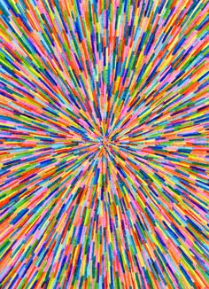 an abstract painting with many colors and lines in the center, as if it was made from