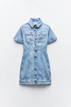 Z1975 FITTED DENIM MINI DRESS - Mid-blue | ZARA United States Zara Denim Dress, Cardigan Sweater Jacket, Denim Mini Dress, Mid Dresses, Skorts, Denim Mini, Blazer Dress, Lapel Collar, Jeans Dress