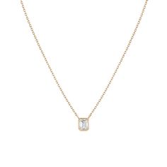 Diamond Emerald Bezel Necklace in Yellow, Rose or White Gold Bezel Necklace Diamond, Diamond Necklace Simple, Rectangle Necklace, Bezel Necklace, Bezel Set Diamond, Emerald Necklace, Necklace Long, Emerald Cut Diamonds, Engagement Jewelry