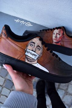 PRICE INCLUDES THE SHOES (BRAND NEW AF1 LOW BLACK) + THE ARTIST WORK + SHIPPING This 📀EMINEM🎙 custom is made to order, hand-painted shoes with professional paint Angelus Brand and with additives for this custom to last a long time. Also they are unique and no two pairs of shoes will have the exact same design. 🎁 At each order, you will receives as a gift some personalized stickers, depending on the theme of the custom, which you can apply on any clean surface. The stickers are made of quality Customized Sneakers For Streetwear With Round Toe, Customized Sneakers With Round Toe For Streetwear, Custom Waterproof Sneakers For Streetwear, Custom Leather Sneakers With Waterproof Paint For Streetwear, Custom Waterproof Paint Sneakers For Streetwear, Customized High-top Sneakers For Streetwear, Black Hand Painted Custom Sneakers With Round Toe, Black Sneakers With Custom Artwork For Streetwear, Eminem Shoes Nike Air