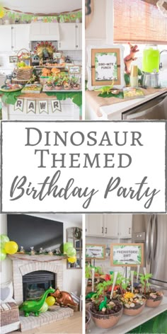 dinosaur themed birthday party with food and decorations