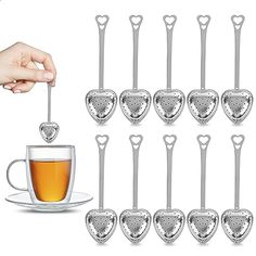 tea infuser set with heart shaped spoons and saucer, 12 pieces