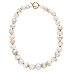 Grace Baroque Pearl Necklace by Julie Cohn (Pearl & Bronze Necklace) | Artful Home Classic Baroque Pearl Necklaces With High Luster, Classic High Luster Baroque Pearl Necklaces, Classic Baroque Pearl Necklace With High Luster, High Luster Baroque Pearl Classic Necklace, Elegant Toggle Necklace With Round Beads, Elegant Mother Of Pearl Necklace With Polished Beads, Elegant Necklace With Polished Mother Of Pearl Beads, Elegant Necklaces With Toggle Clasp And Round Beads, Bronze Necklace