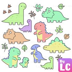 an image of dinosaurs with leaves on them