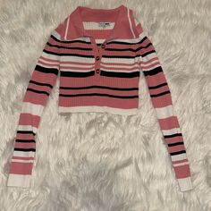 New Without Tags! Never Worn Only Tried On Fashion Nova Black, White, And Pink Striped Collared Button Up Long Sleeve Crop Top. Cute Egirl Style Very Stretchy Material Size Small This Color Is Sold Out Online Chic Pink Top With Button Closure, Chic Pink Tops With Button Closure, Pink Tops With Button Closure For Day Out, Fitted Pink Top With Button Closure, Casual Pink Top With Button Closure, Trendy Pink Button-up Top, Pink Fall Top With Button Closure, Chic Pink Tops With Buttons, Fall Pink Top With Button Closure