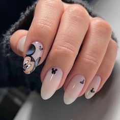 Mickey Mouse Nails, Mickey Nails, Milky Nails, Nail Drawing, Nagel Tips