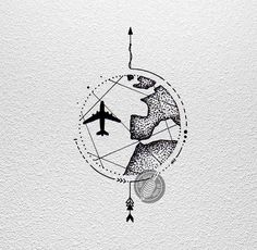 an airplane flying through the air on top of a white paper background with black ink