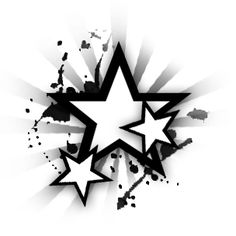 an abstract black and white star design with splats on the bottom, as well as stars in the middle