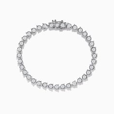 Effy Pave Classica 14K White Gold Diamond Bracelet White Gold Round Diamond Bracelet, Classic Round Tennis Bracelet With Polished Finish, Elegant Sterling Silver Bracelet With Polished Finish, Polished Finish Tennis Bracelet, Formal White Chain Bracelet In Fine Jewelry Style, White Fine Jewelry Chain Bracelet For Formal Occasions, White Chain Bracelet For Formal Occasions, Classic White Gold Diamond Bracelet With Oyster Clasp, Classic White Gold Diamond Oyster Bracelet