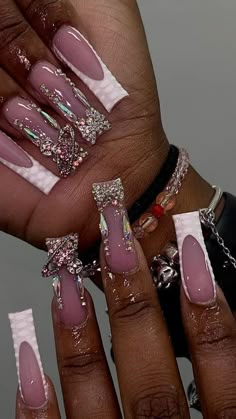 French Tip Acrylic Nails With Rhinestone Square, 18th Birthday Nails Ideas, 18th Nails, Simple Nails Design, Birthday Plans, Nail Business, Long Acrylic Nail Designs, Nails Design With Rhinestones