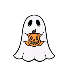 a ghost with a pumpkin in its mouth