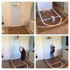 four pictures show how to make a basketball hoop