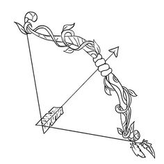 a drawing of an arrow with vines and leaves on it