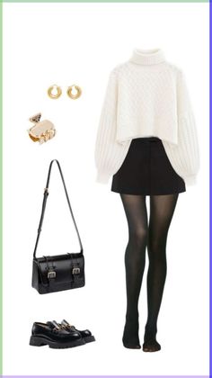 First Date Outfit Korean, Vienna Outfit Autumn, 15 Outfits Ideas, Black And White Fall Outfits, Winter Proposal Outfit, Viral Clothes, Black And White Outfit Ideas, Stile Blair Waldorf, Sixth Form Outfits