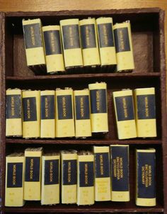 DIY Pattern to make 1:12 Scale Miniature Yellow & blue WORLD BOOK encyclopedia set.  This pdf file digital download pattern is a template to make 22 volumes for your miniature library bookshelf.  World Book volumes are about one inch tall. Books when completed will fill about 8 inches of 1:12 shelving. (2 1/2 shelves worth) You will receive template to make the following World Book blue & yellow 22 volumes: World Book A 1 B 2 C 3 D 4 E 5 F 6 G 7 H 8 I 9 J-K 10 L 11 M 12 N-O 13 P 14 Q-R 15 S 16 T 17 U-V 18 W-X-Y-Z 19 Reading and Study Guide 20 World Book Encyclopedia Dictionary A-K World Book Encyclopedia Dictionary L-Z The book covers have titles only on the spines.  BOOKS SHOWN ARE FOR REFERENCE ON SIZE AND VARIETY and ARE NOT FOR SALE, THE PATTERN TO MAKE THE BOOKS IS WHAT YOU WILL RECEI Victorian Library Room, Hogwarts Textbooks, Harry Potter Tiny Book Cover, Victorian Library, Library Bookshelf, Miniature Library, Library Bookshelves, World Book Encyclopedia, Library Room