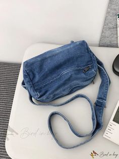 Bird in Bag - Denim Square Casual Denim Rectangular Satchel, Casual Denim Satchel For Travel, Casual Denim Travel Satchel, Casual Denim Satchel For Everyday Use, Casual Denim Bag With Adjustable Strap, Casual Bags With Adjustable Strap In Dark Wash, Casual Dark Wash Bag With Adjustable Strap, Casual Denim Shoulder Bag For School, Casual Denim School Shoulder Bag