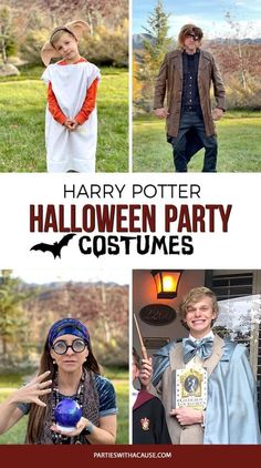 harry potter halloween party costumes for kids and adults with text overlay that reads, harry potter