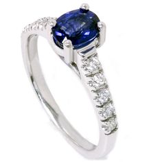 This women's ring features a blue sapphire and ten round brilliant cut accent diamonds. All stones are set in solid 14k white gold. Gold G, Pave Diamond Ring, Blue Sapphire Diamond, Sapphire Diamond Ring, Diamond Settings, Pompeii, Wedding Board, Ring Diamond, Blue Gemstones