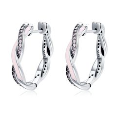 Earring Type: Hoop Earrings, earrings for women Material: 925 Sterling Silver, Cubic Zirconia Length: 2 x 0.4 cm / 0.79 x 0.16 inch Earrings Weight: 4 gr / 0.01 lbs Shape\Pattern: Twist Of Fate Occasion: Anniversary, Engagement, Gift,Party,Wedding   Designer's Words: The line of pink enamel is interwoven with the line of inlaid pink zircons represent delicate and elegant life and exude a fresh and lovely temperament. Pink and Clear CZ Twist Of Fate Hoop Earrings, buy Pink and Clear CZ Twist Of F Huggie Earrings Silver, Enamel Stud Earrings, Twist Of Fate, Pandora Style, Fitness Bracelet, Pink Enamel, Krabi, Girls Jewelry, Girls Earrings