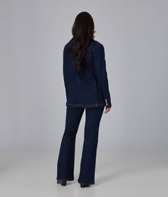 The Tilly is a slightly fitted blazer made from a dark navy denim that gives it a more relaxed yet elevated vibe. TRUE TO SIZE Denim Blazer Available in Plus Sizes: Size XS - 3X Model is 5'8" Tall / Wearing a size S 92% Cotton / 6% Polyester (T400) / 2% Lycra Machine wash / Hang to Dry / Tumble dry low Tailored Long Sleeve Denim Jacket, Fitted Denim Blazer For Business Casual, Fitted Denim Blazer In Dark Wash, Tailored Denim Blazer, Fitted Dark Wash Denim Blazer, Dark Wash Blazer With Button Closure For Work, Denim Blue Long-sleeved Blazer For Work, Denim Blue Notch Lapel Outerwear, Fall Denim Blazer With Notch Lapel