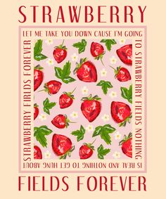 a pink poster with strawberries on it