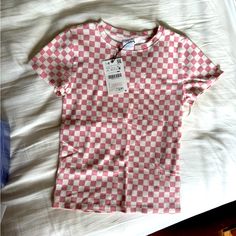 13/14 Zara Pink Checkers Nwt Zara Pink Casual T-shirt, Fitted Pink Graphic Tee Shirt, Zara Sporty Cotton Top, Trendy White Zara Shirt, Fitted White Zara Shirt, Pink Casual Zara T-shirt, Casual Pink Zara T-shirt, Trendy Zara Cotton Shirt, Trendy Pink Zara Tops