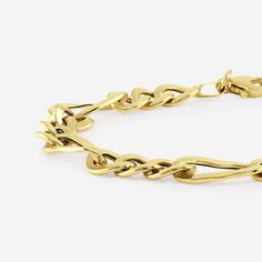 Plain Gold Figaro Link Bracelet 14K Yellow Gold Luxury Yellow Gold Rectangular Bracelet, Link Bracelets, Yellow Gold, Bracelet, Yellow, Gold