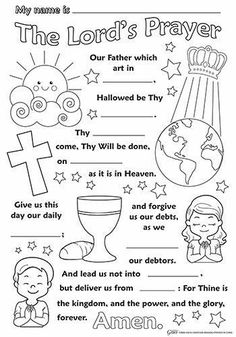 the lord's prayer coloring page for kids with pictures and words to color on