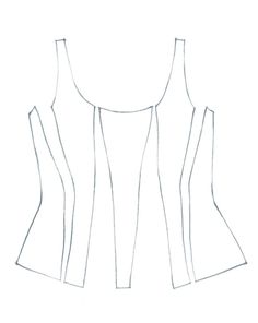 the front and back view of a top with three different sections, one in white