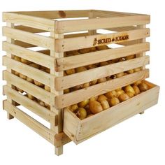 a wooden crate filled with lots of donuts