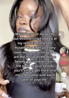 a woman is brushing her long hair with an instagramtion message on the screen